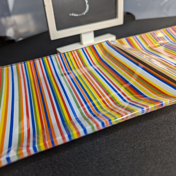 Pier‎ 1 vintage colorful striped festive summery 5" heavy glass dessert plates 2 - Picture 3 of 4